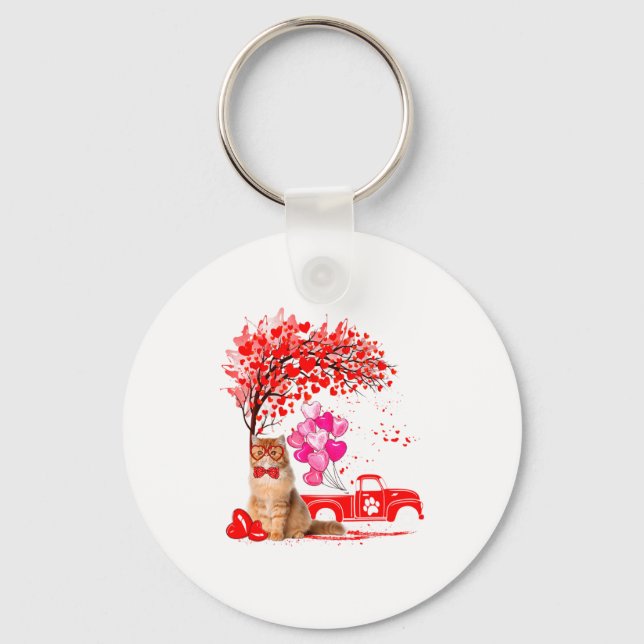 Persian Cat Heart Tree Valentines Day  Nyckelring (Framsida)