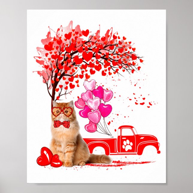 Persian Cat Heart Tree Valentines Day  Poster (Framsidan)