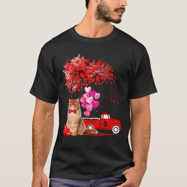 Persian Cat Heart Tree Valentines Day  T Shirt (Framsida)