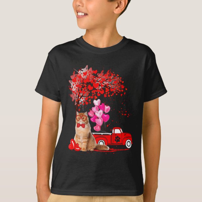 Persian Cat Heart Tree Valentines Day  T Shirt (Framsida)