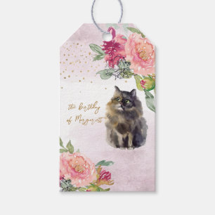 Persian Cat Illustration Grattis på födelsedagen G Presentetikett
