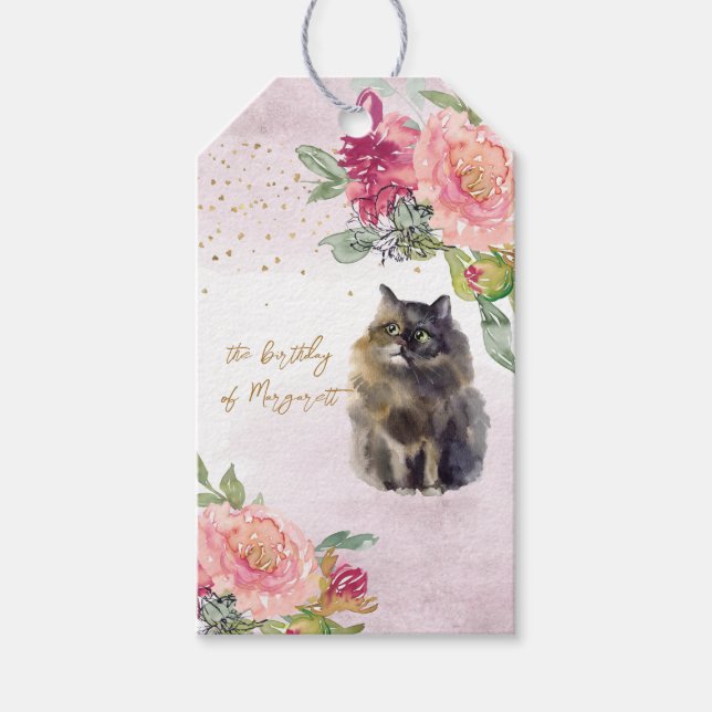 Persian Cat Illustration Grattis på födelsedagen G Presentetikett (Framsidan)