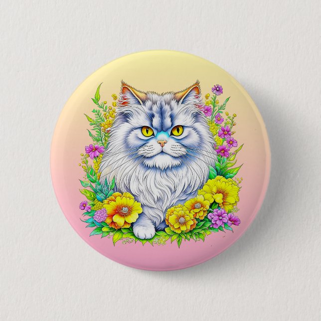 Persian Cat in Flowers Personlig Knapp (Framsida)