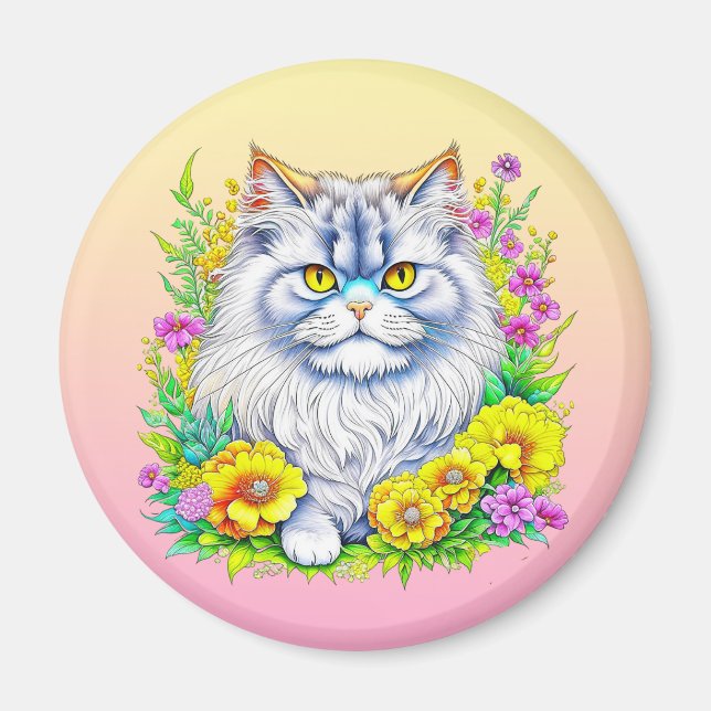 Persian Cat in Flowers Personlig Magnet (Framsidan)