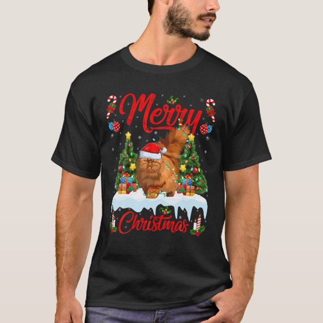 Persian Cat Lover Julafton Lighting Santa Persian  T Shirt (Framsida)
