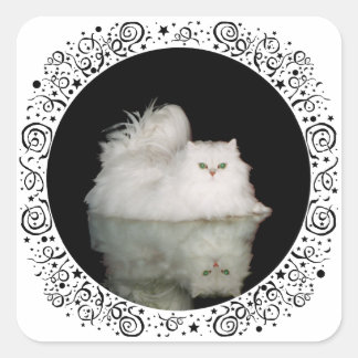 Persian Cat med Jade Grönt Öga Fyrkantigt Klistermärke