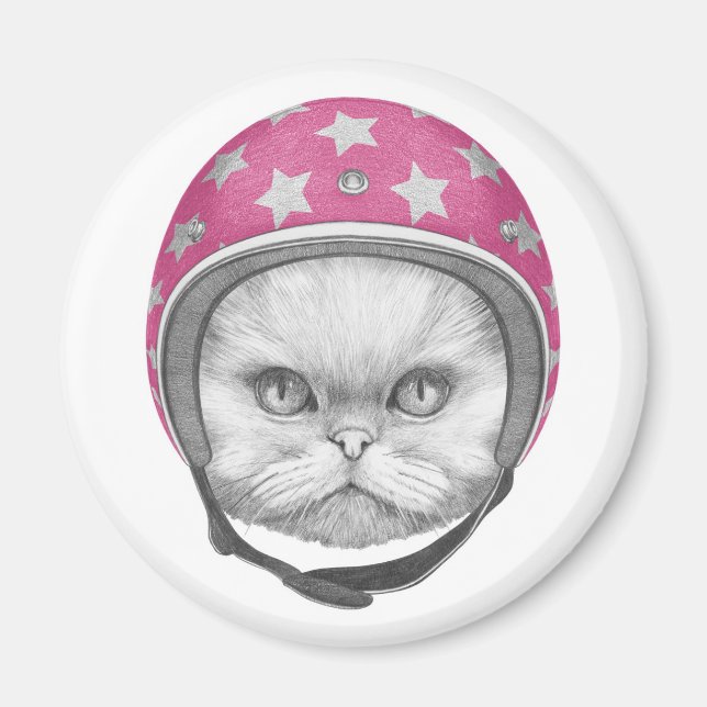 Persian Cat Motorcycle Rider Magnet (Framsidan)