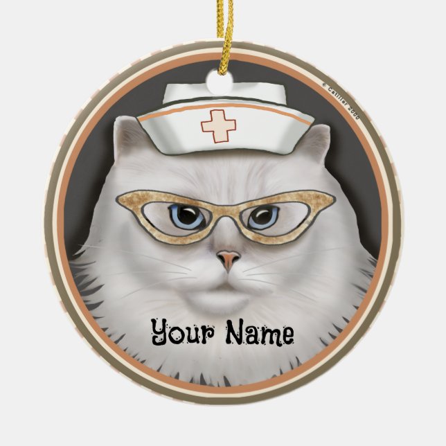 Persian Cat Nurse Julgransprydnad Keramik (Framsidan)