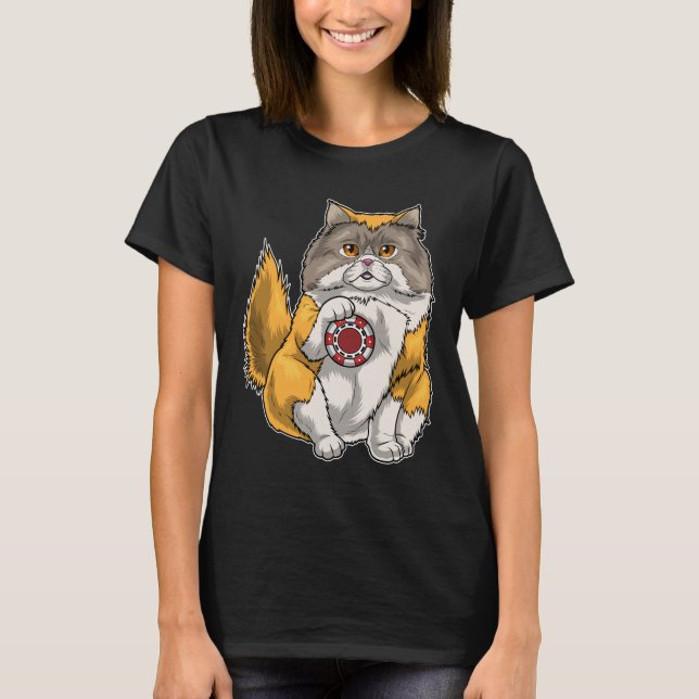 Persian cat Poker Poker chip T Shirt (Framsida)
