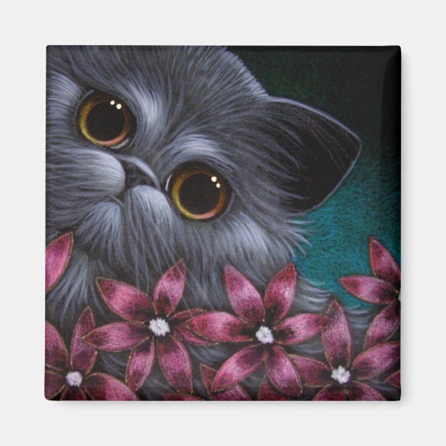 PERSIAN CAT - ROSA FLOWERS Magnet (Framsidan)