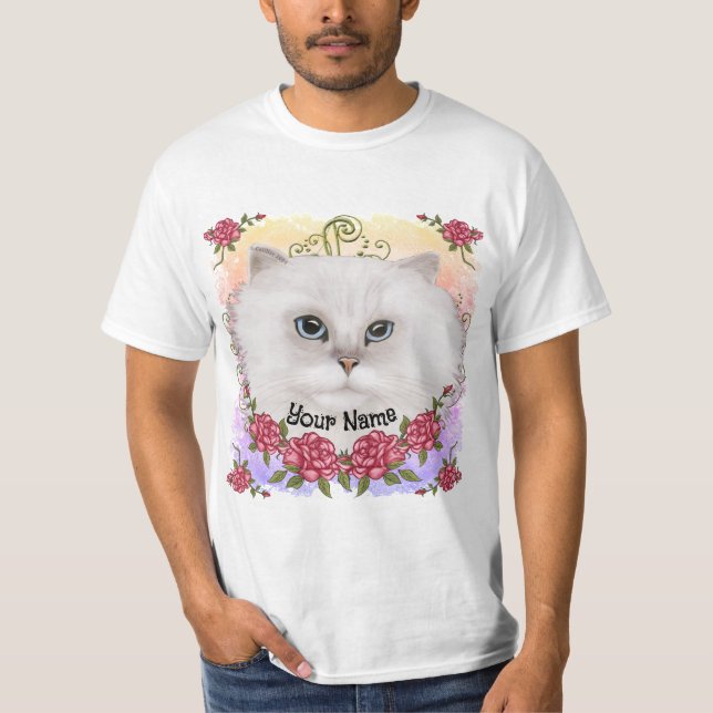 Persian Cat Roses  T Shirt (Framsida)