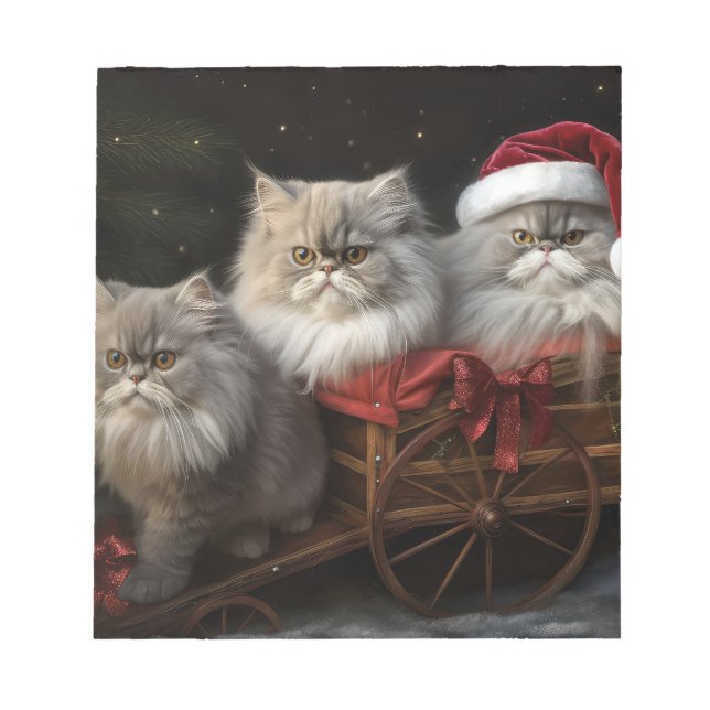 Persian Cat Snowy Sleigh-juldekretet Anteckningsblock (Framsida)