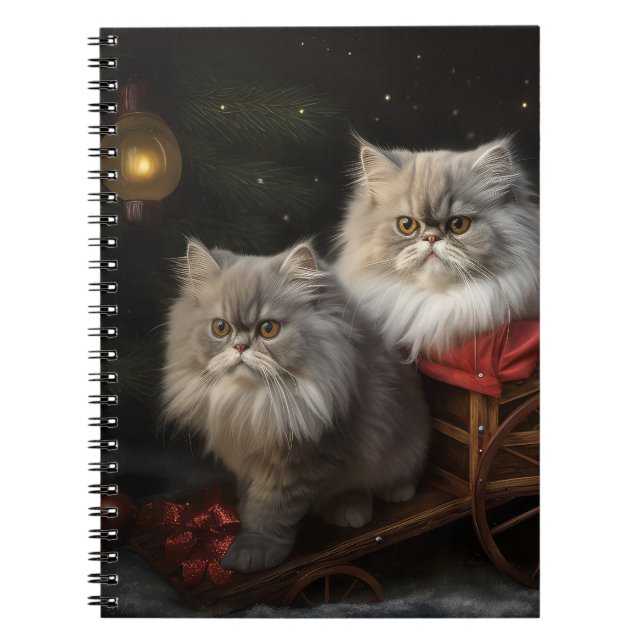 Persian Cat Snowy Sleigh-juldekretet Anteckningsbok (Framsidan)