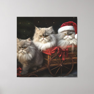Persian Cat Snowy Sleigh-juldekretet Canvastryck
