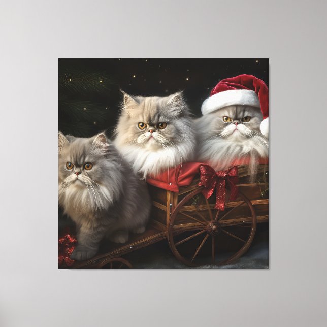 Persian Cat Snowy Sleigh-juldekretet Canvastryck (Framsida)