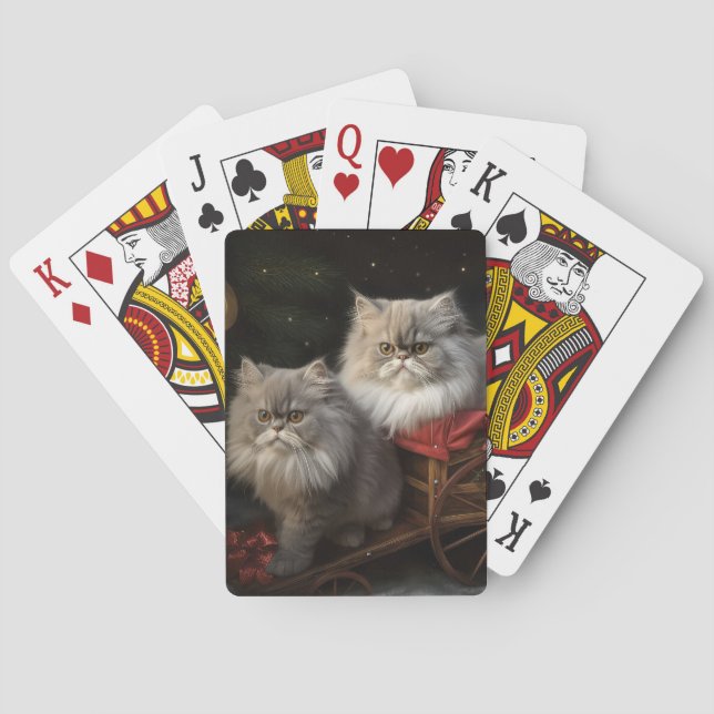 Persian Cat Snowy Sleigh-juldekretet Casinokort (Baksidan)