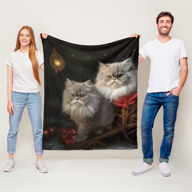 Persian Cat Snowy Sleigh-juldekretet Fleecefilt (På plats)