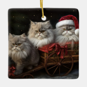 Persian Cat Snowy Sleigh-juldekretet Julgransprydnad Keramik
