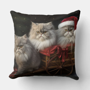Persian Cat Snowy Sleigh-juldekretet Kudde