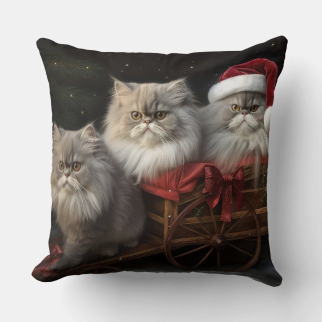 Persian Cat Snowy Sleigh-juldekretet Kudde (Framsida)