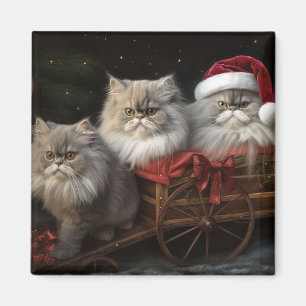 Persian Cat Snowy Sleigh-juldekretet Magnet