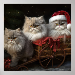 Persian Cat Snowy Sleigh-juldekretet Poster