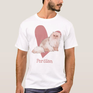 Persian Cat Watercolor Kattunge Rosa Heart T Shirt