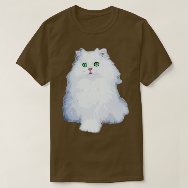 Persian Cat White Kitten med grönt öga Chinchill T Shirt (Design framsida)