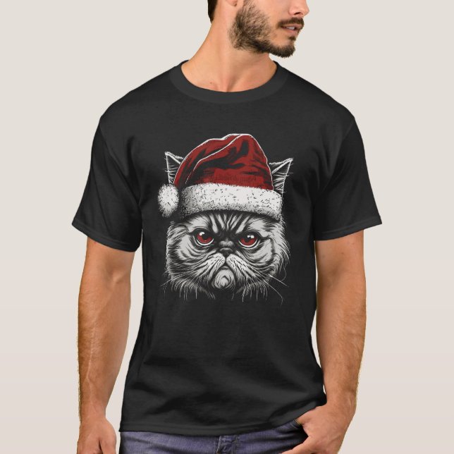 Persian Cat with Santa Hat T Shirt (Framsida)