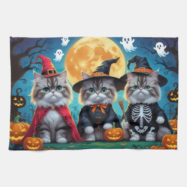 Persian Cats Pumpkin Halloween Funny Kökshandduk (Horisontell)