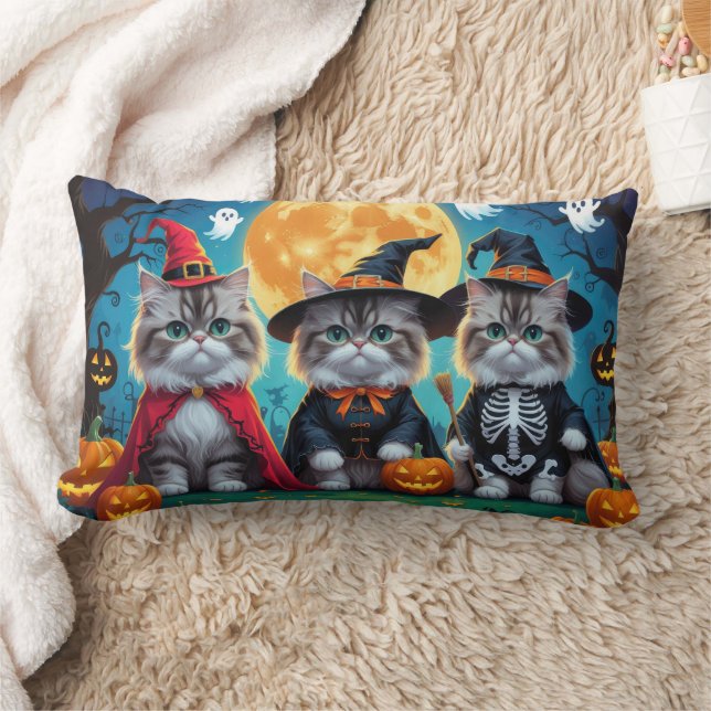 Persian Cats Pumpkin Halloween Funny Lumbarkudde (Filt)