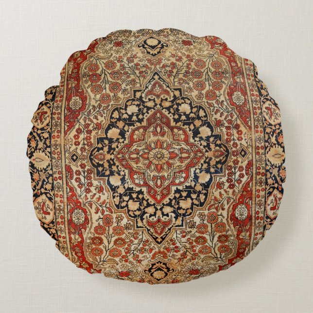 Persian Kashan Burnt Orange Gult  Rund Kudde (Framsidan)