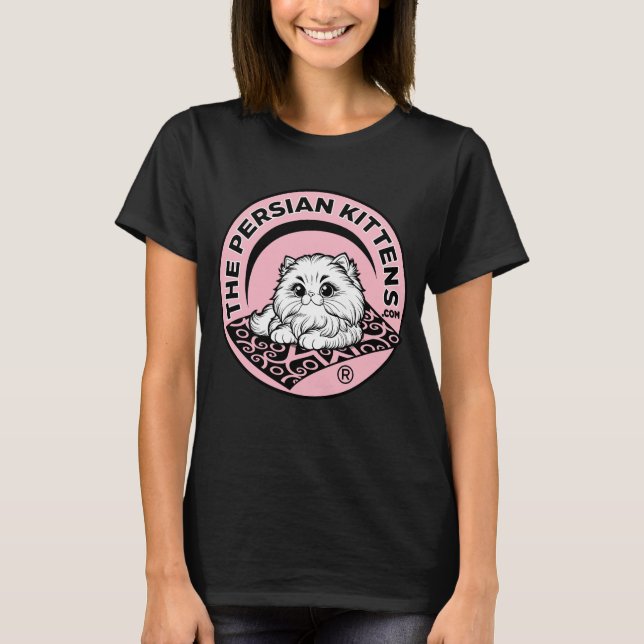 Persian Kittens Logotyp T-Shirt/Rosa Bkg T Shirt (Framsida)