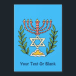 Persian Magen David Menorah<br><div class="desc">Bilden har anpassats från en antikisk persisk judisk bricka och innehåller en menorah med en Magen David (David-stjärnan) som är inramad av oliv grenar. Den ursprungliga,  handmålade bildens defekter har bevarats. Lägg till din egen text.</div>