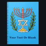 Persian Magen David Menorah Anteckningsbok<br><div class="desc">Bilden har anpassats från en antikisk persisk judisk bricka och innehåller en menorah med en Magen David (David-stjärnan) som är inramad av oliv grenar. Den ursprungliga,  handmålade bildens defekter har bevarats.</div>