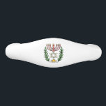 Persian Magen David Menorah Handtag<br><div class="desc">Bilden har anpassats från en antikisk persisk judisk bricka och innehåller en menorah med en Magen David (David-stjärnan) som är inramad av oliv grenar. Den ursprungliga,  handmålade bildens defekter har bevarats.</div>