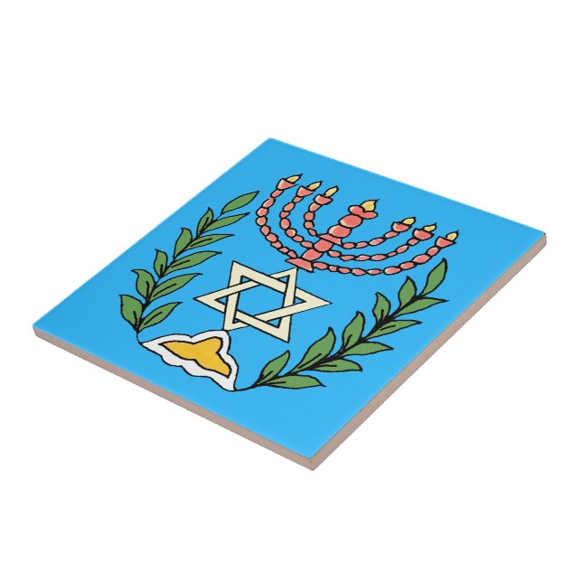 Persian Magen David Menorah Kakelplatta (Sidan)