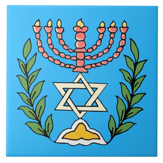 Persian Magen David Menorah Kakelplatta (Framsidan)