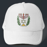 Persian Magen David Menorah Keps<br><div class="desc">Bilden har anpassats från en antikisk persisk judisk bricka och innehåller en menorah med en Magen David (David-stjärnan) som är inramad av oliv grenar. Den ursprungliga,  handmålade bildens defekter har bevarats.</div>