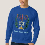 Persian Magen David Menorah Långärmad Tröja<br><div class="desc">Bilden har anpassats från en antikisk persisk judisk bricka och innehåller en menorah med en Magen David (David-stjärnan) som är inramad av oliv grenar. Den ursprungliga,  handmålade bildens defekter har bevarats.</div>