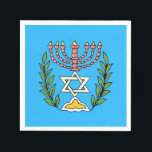Persian Magen David Menorah Pappersservett<br><div class="desc">Bilden har anpassats från en antikisk persisk judisk bricka och innehåller en menorah med en Magen David (David-stjärnan) som är inramad av oliv grenar. Den ursprungliga,  handmålade bildens defekter har bevarats.</div>