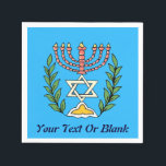 Persian Magen David Menorah Pappersservett<br><div class="desc">Bilden har anpassats från en antikisk persisk judisk bricka och innehåller en menorah med en Magen David (David-stjärnan) som är inramad av oliv grenar. Den ursprungliga,  handmålade bildens defekter har bevarats. Den här bilden finns också på inbjudningar till Pub/Bat mitzvah,  OSA- och tackkort och många andra objekt.</div>