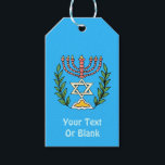 Persian Magen David Menorah Presentetikett<br><div class="desc">Bilden har anpassats från en antikisk persisk judisk bricka och innehåller en menorah med en Magen David (David-stjärnan) som är inramad av oliv grenar. Den ursprungliga,  handmålade bildens defekter har bevarats. Lägg till din egen text.</div>