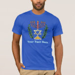 Persian Magen David Menorah T Shirt<br><div class="desc">Bilden har anpassats från en antikisk persisk judisk bricka och innehåller en menorah med en Magen David (David-stjärnan) som är inramad av oliv grenar. Den ursprungliga,  handmålade bildens defekter har bevarats.</div>