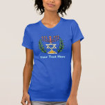 Persian Magen David Menorah T-shirt<br><div class="desc">Bilden har anpassats från en antikisk persisk judisk bricka och innehåller en menorah och Magen David (David-stjärnan) som är inramad av oliver grenar. Den ursprungliga,  handmålade bildens defekter har bevarats.</div>