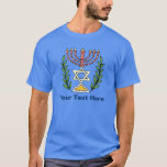 Persian Magen David Menorah Tee Shirt<br><div class="desc">Bilden har anpassats från en antikisk persisk judisk bricka och innehåller en menorah med en Magen David (David-stjärnan) som är inramad av oliv grenar. Den ursprungliga,  handmålade bildens defekter har bevarats.</div>