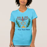 Persian Magen David Menorah Tee Shirt<br><div class="desc">Bilden har anpassats från en antikisk persisk judisk bricka och innehåller en menorah med en Magen David (David-stjärnan) som är inramad av oliv grenar. Den ursprungliga,  handmålade bildens defekter har bevarats.</div>