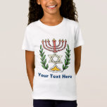 Persian Magen David Menorah Tee Shirt<br><div class="desc">Bilden har anpassats från en antikisk persisk judisk bricka och innehåller en menorah med en Magen David (David-stjärnan) som är inramad av oliv grenar. Den ursprungliga,  handmålade bildens defekter har bevarats.</div>