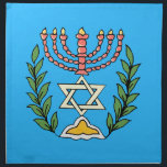 Persian Magen David Menorah Tygservett<br><div class="desc">Bilden har anpassats från en antikisk persisk judisk bricka och innehåller en menorah med en Magen David (David-stjärnan) som är inramad av oliv grenar. Den ursprungliga,  handmålade bildens defekter har bevarats.</div>
