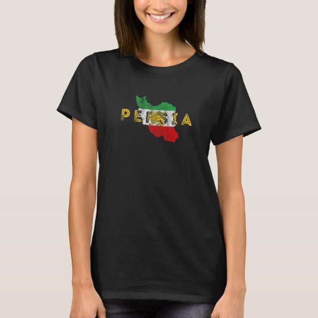 Persian Map and Flag Souvenir  Distressed Persia T Shirt (Framsida)